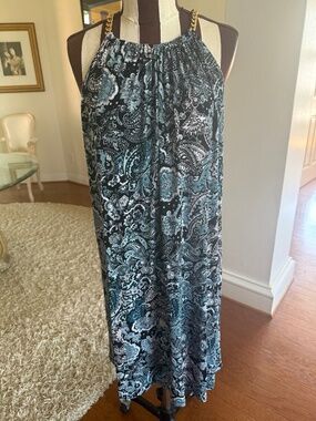 Michael Kors Sleeveless Chain Strap Paisley Shift Dress Blue Women's Size XL